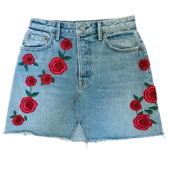 NWT GRLFRND Denim Skirt Beaded Roses  Size 27  Style: The Milla - Picture 1 of 8